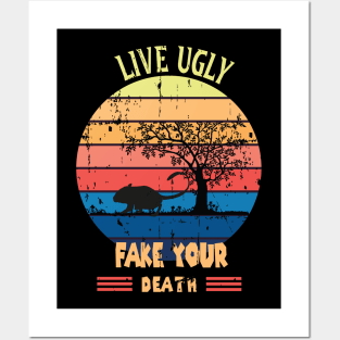 Funny Ugly Cat Vintage Live Ugly Fake Your Death  Opossum Posters and Art